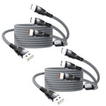 3-in-1 USB-C multi-charging cables, gray nylon braid, 4 ft, two-pack, metal-ring connectors
