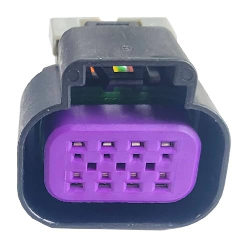 Throttle body connector plug housing with purple multi-pin insert and gray latch tab