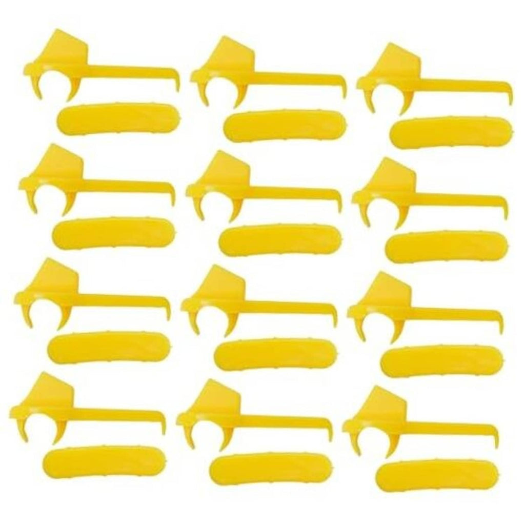 Yellow plastic tire changer inserts with curved wheel-protector arms, 12-pack layout