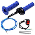 Blue throttle handle grips with cable clamp and ON/OFF switch, wiring kit included