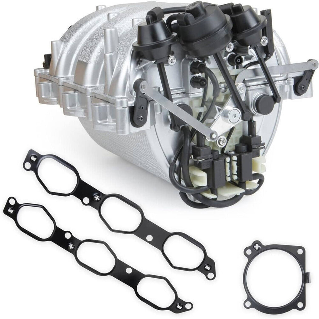 Silver intake manifold assembly with black vacuum lines and gasket set