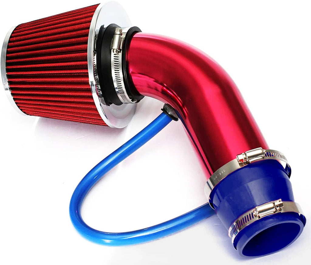 3-inch cold air intake filter induction kit with red cone filter, red pipe, blue hose