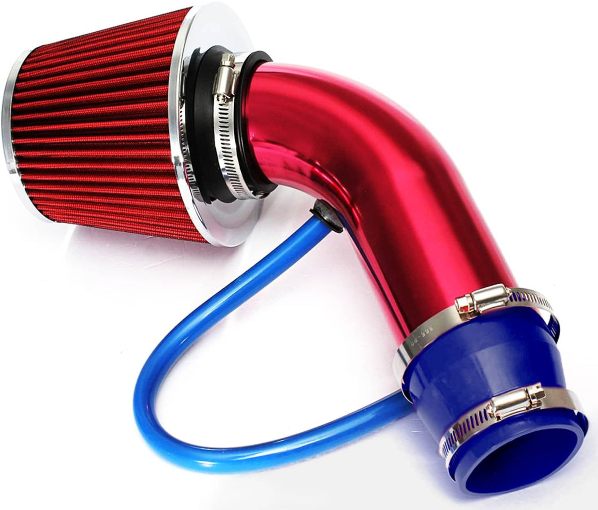3-inch cold air intake filter induction kit with red cone filter, red pipe, blue hose