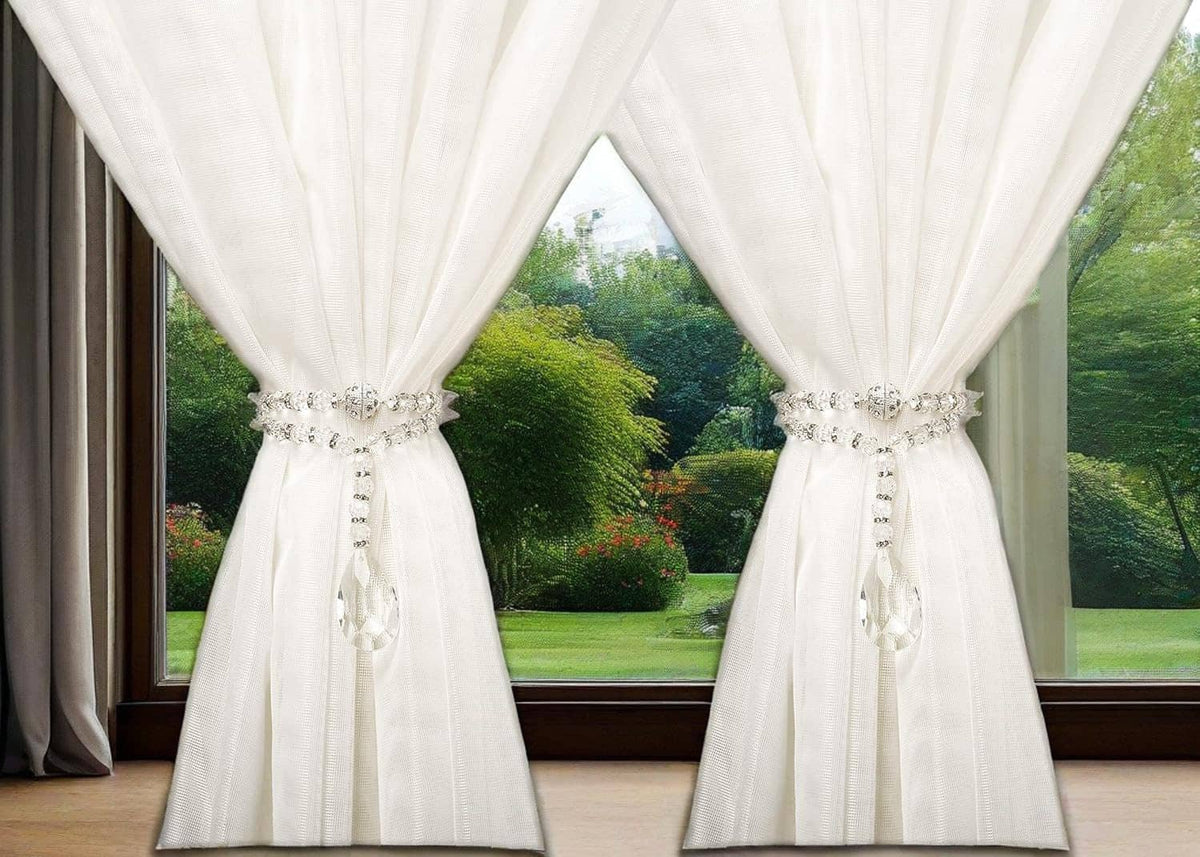 Crystal beaded magnetic curtain holdbacks with long strands and teardrop hanging pendants