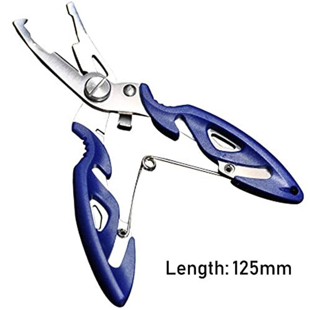 Blue-and-silver pliers for opening split rings, with a few stainless rings