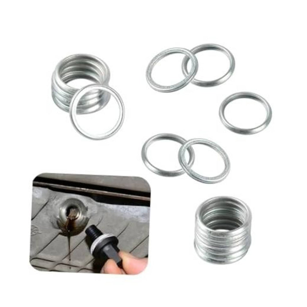 Oil drain plug gaskets set of metal crush washers, silver, assorted rings