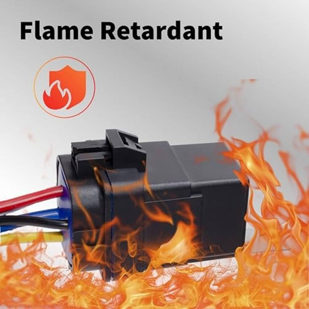 Black automotive relay with multi-wire harness and visible contact housing