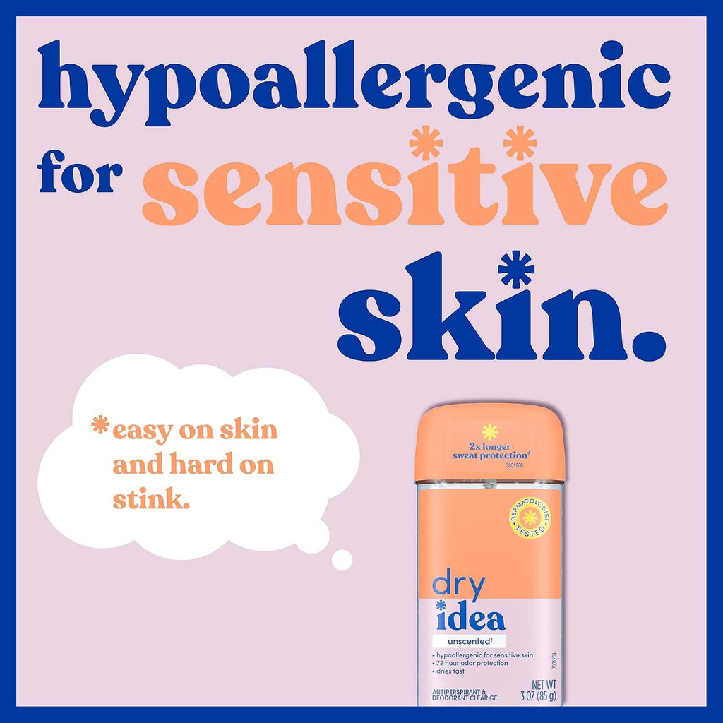 Hypoallergenic sensitive skin antiperspirant gel deodorant, orange cap, unscented