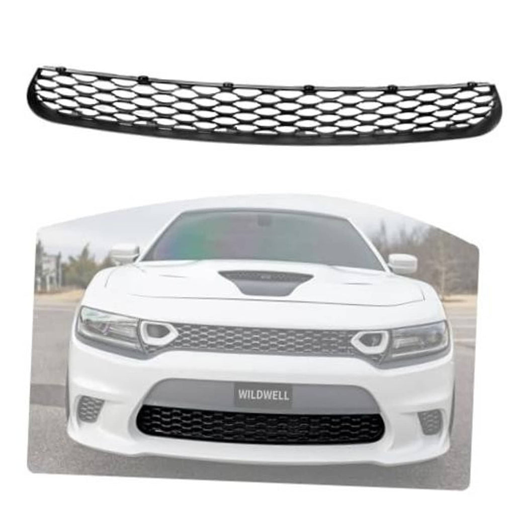 Black honeycomb front lower grille insert with oval mesh pattern