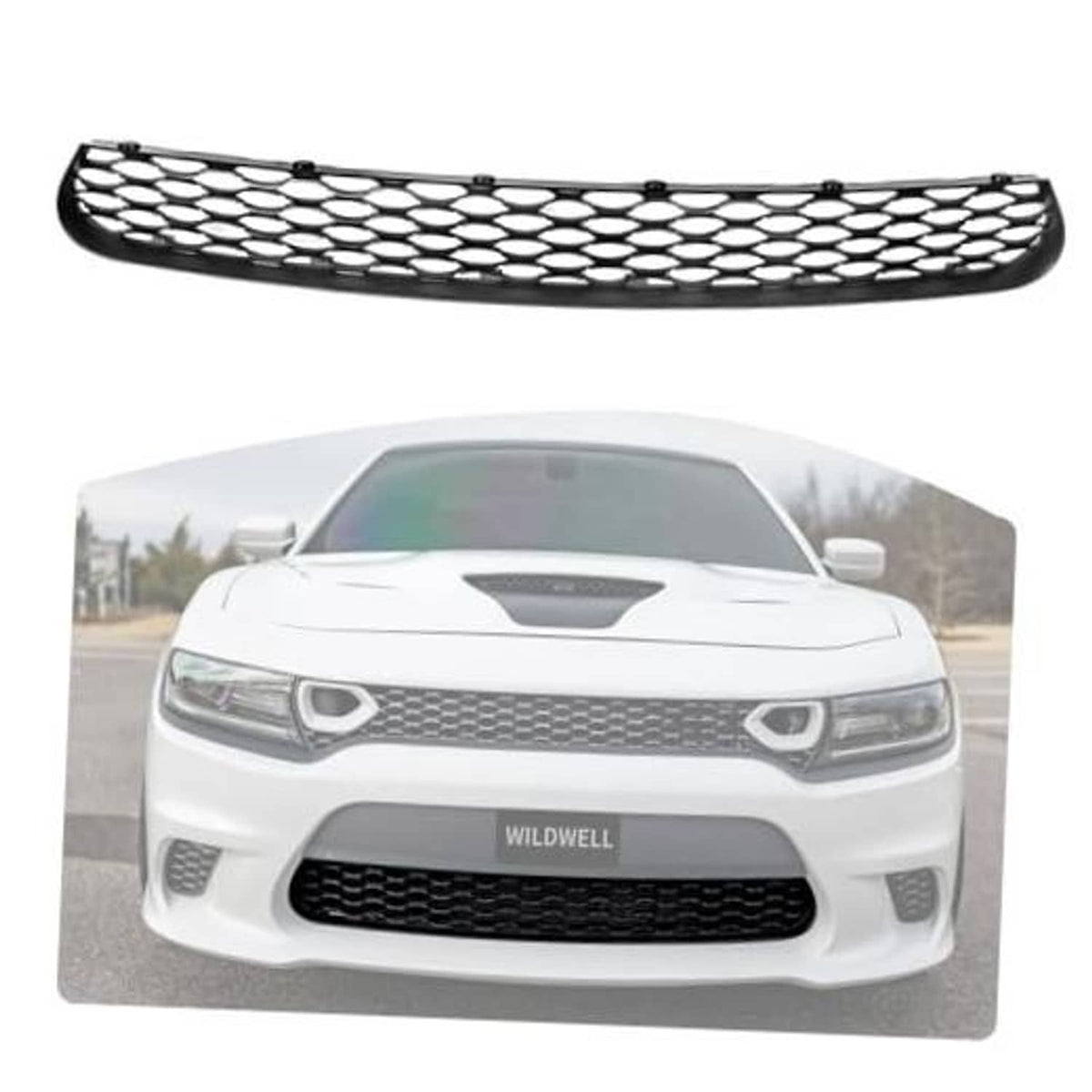 Black honeycomb front lower grille insert with oval mesh pattern