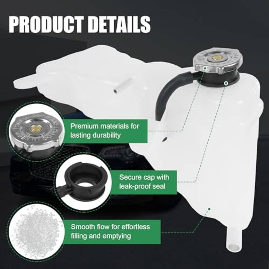 White engine coolant reservoir with metal cap and black cap seal area