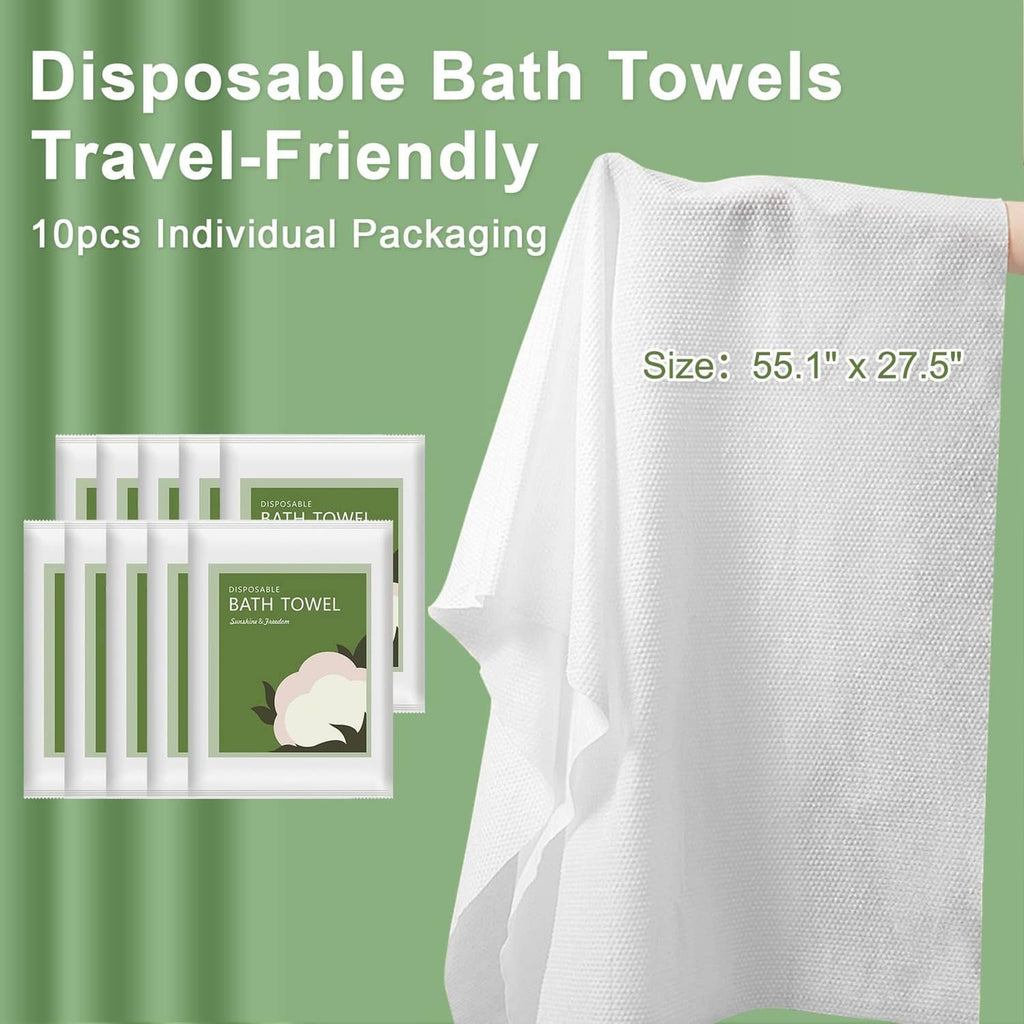 White disposable bath towel sheet with stacked 10-pack individual packaging