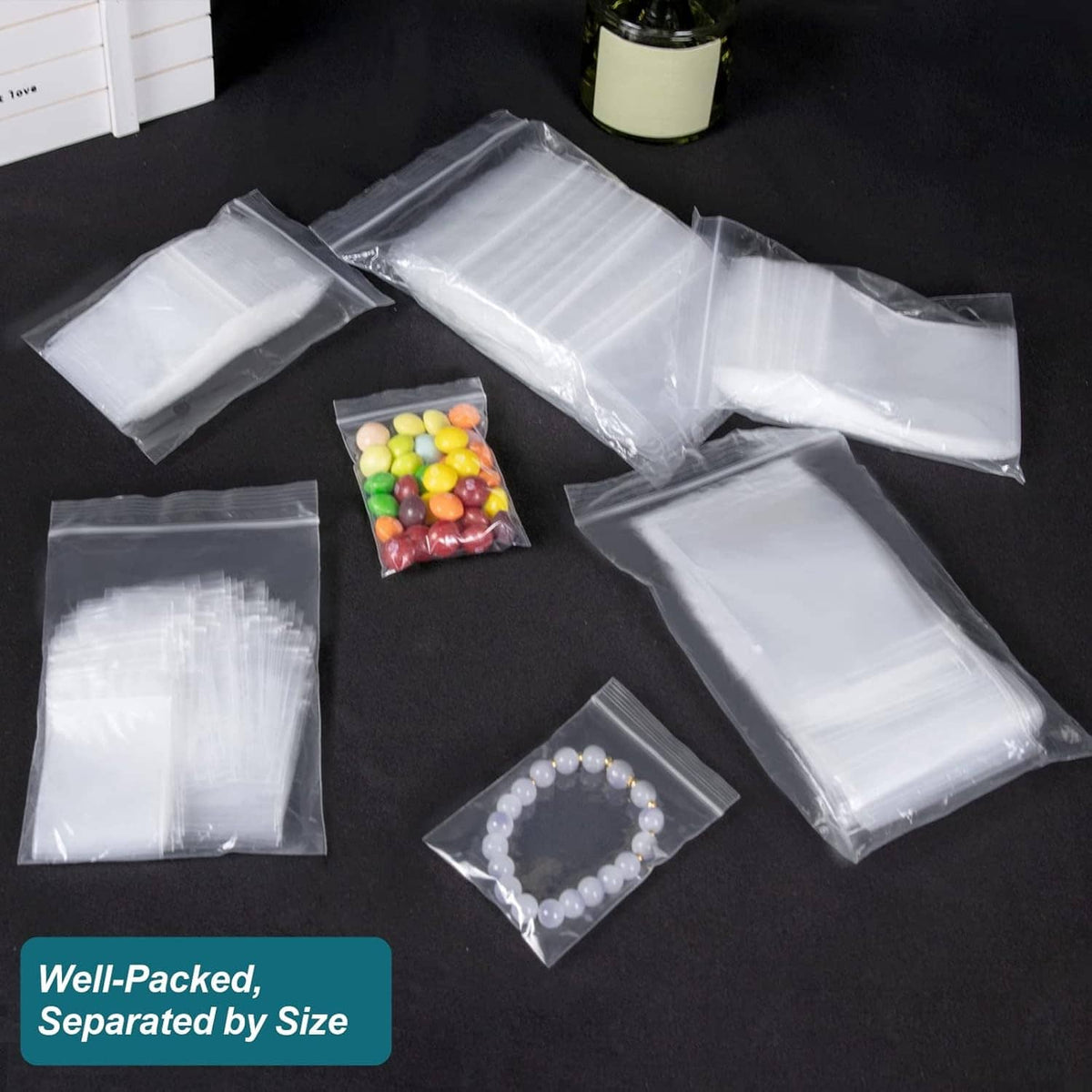 Set of clear mini zip plastic bags for small items and jewelry beads
