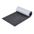 Dark gray EVA foam boat deck flooring sheet with rolled backing, faux teak pattern