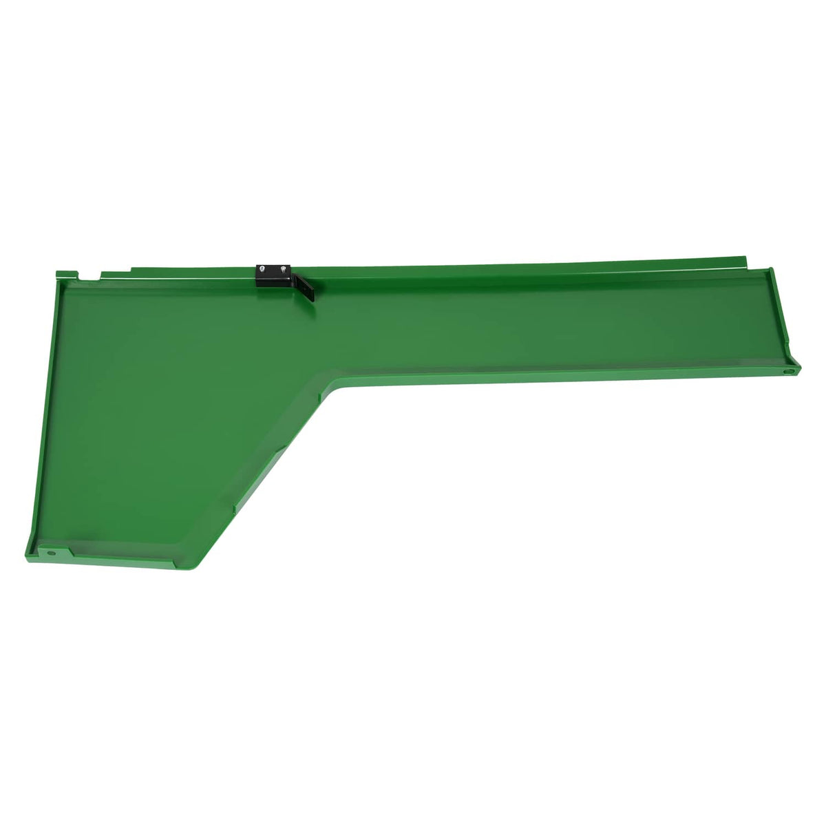 Green steel RH hood side panel with large base plate and black top bracket