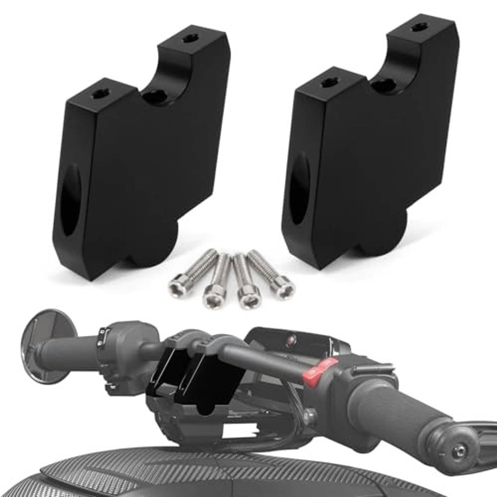 Black handlebar riser brackets with mounting screws, pair set for motorcycle handlebars