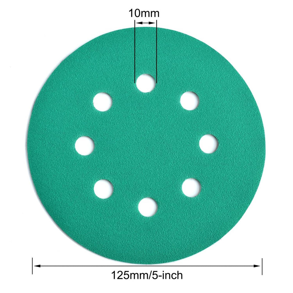 Round green sanding disc with 10 mm hole spacing, 125 mm diameter