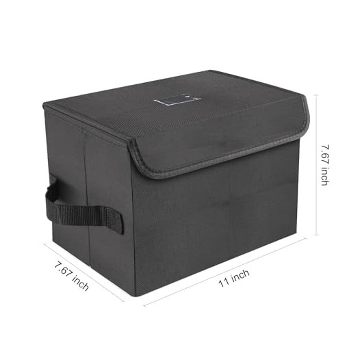 Black nylon vinyl record storage box with foldable lid and secure strap