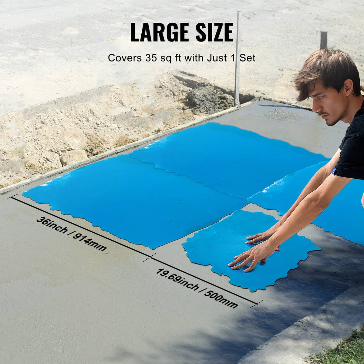 Blue slate-texture concrete stamping mat, large square panel for stamping