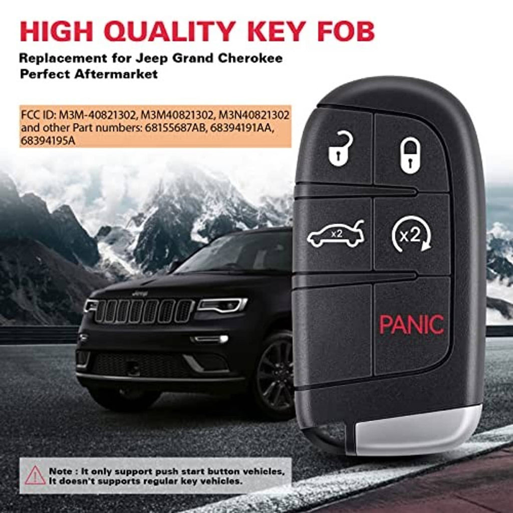 Black remote key fob with lock, unlock, trunk, and panic buttons