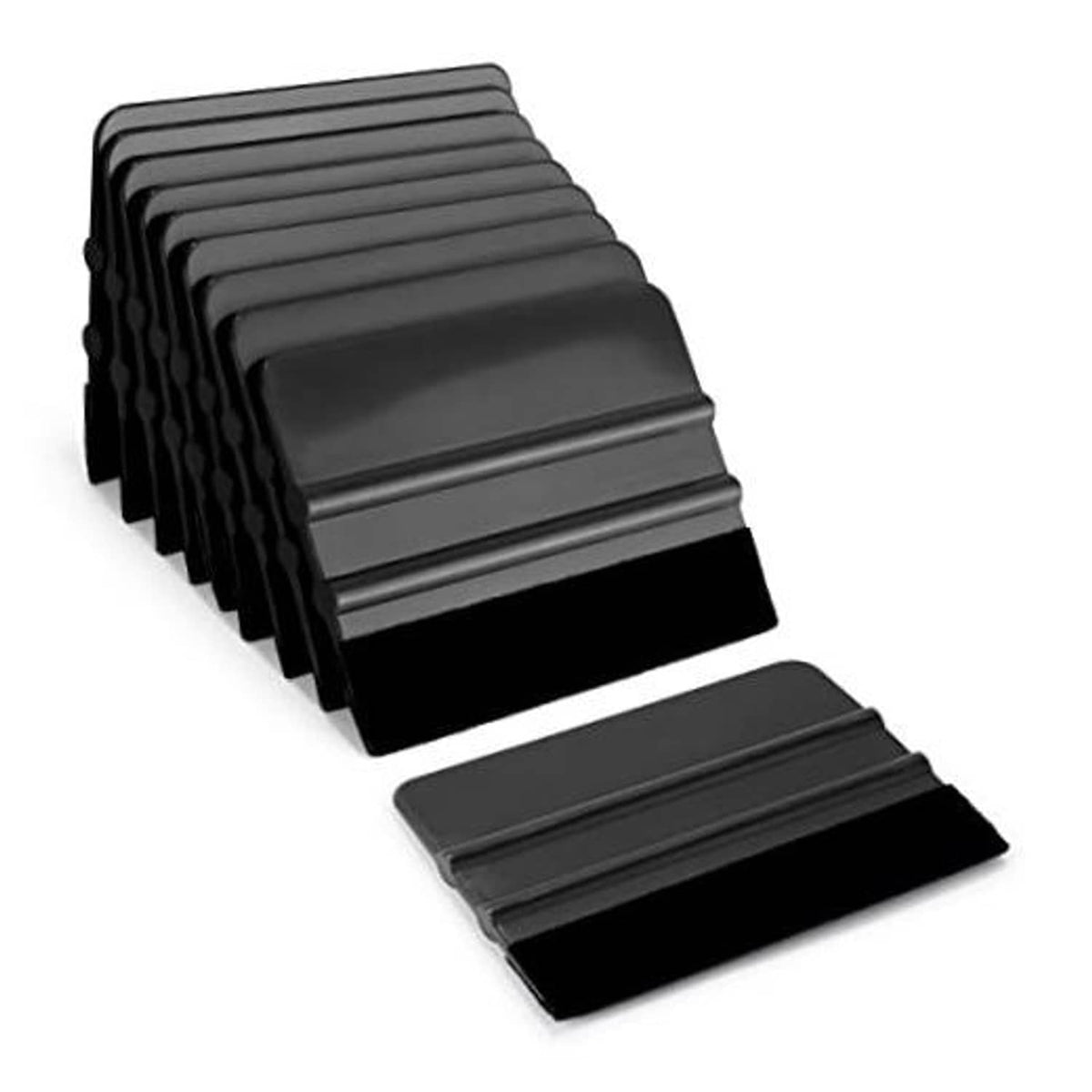 Black vinyl squeegee set with felt edge, 4 inch scraper blades (10-pack)