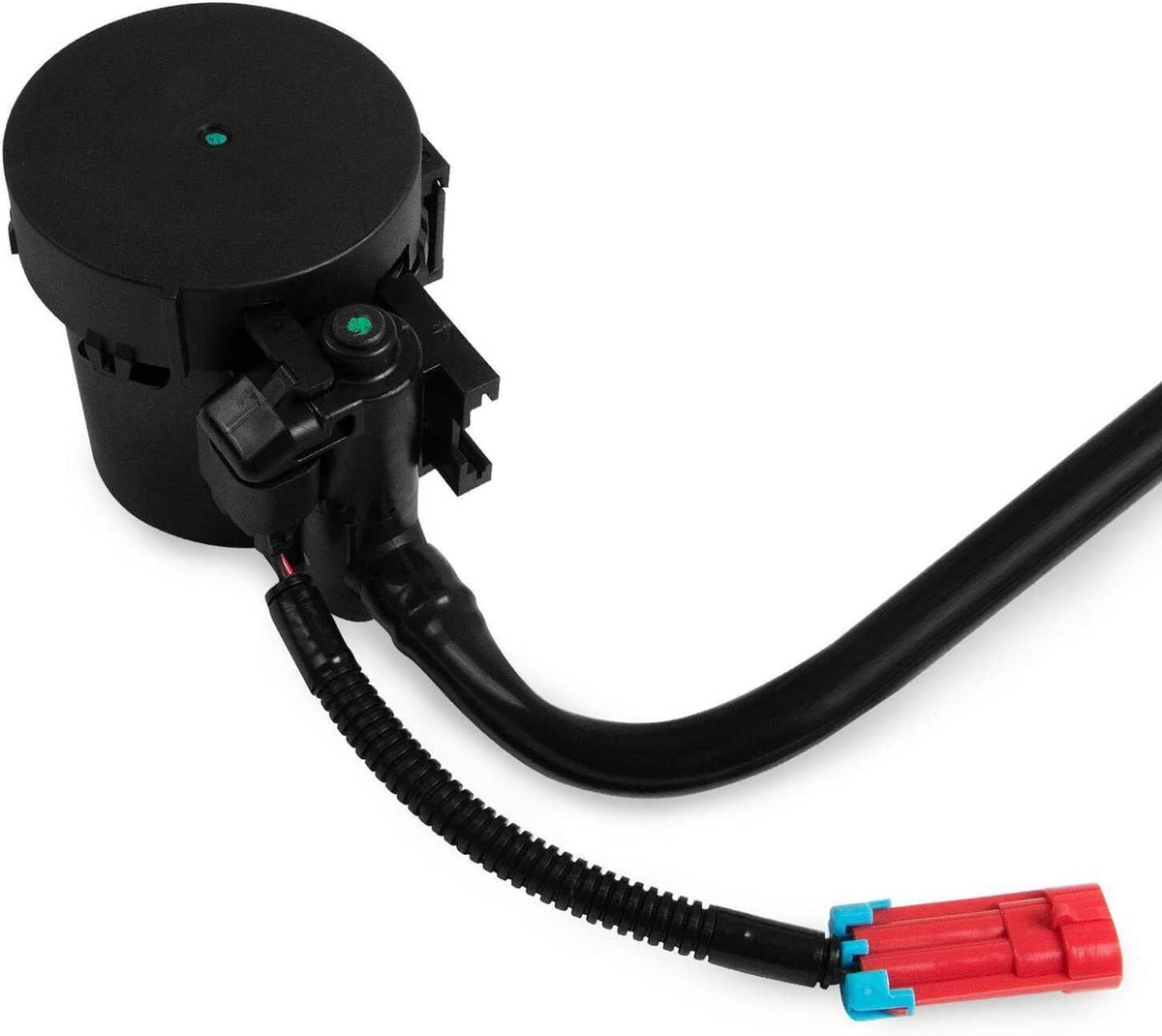Black canister vent solenoid valve with wiring harness and red/blue connector
