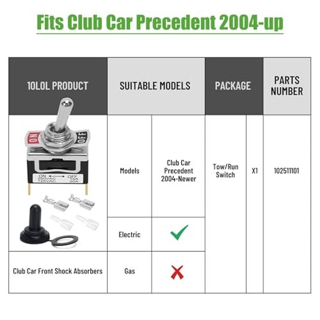 Tow/run switch compatibility chart and product parts with black knob and ring
