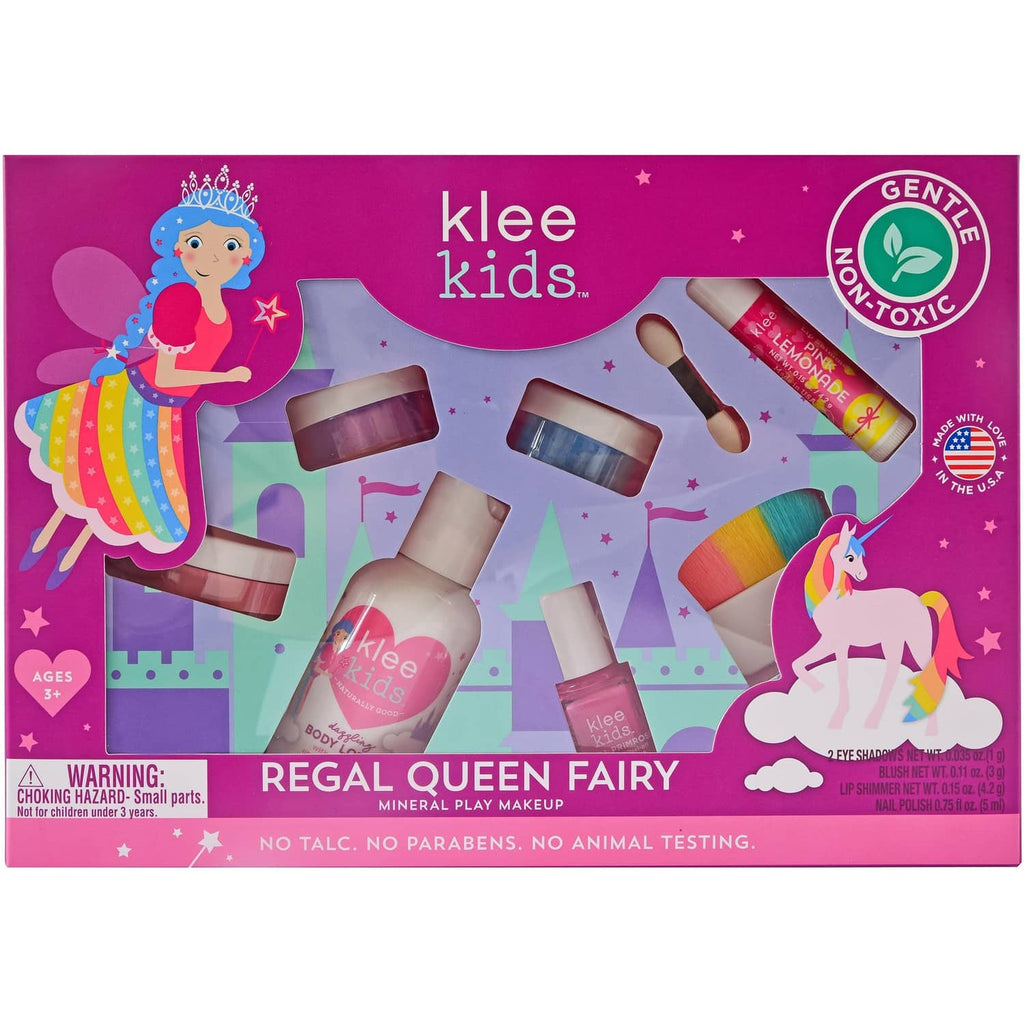 Kids mineral makeup kit box, Regal Queen Fairy theme with non-toxic gentle seal
