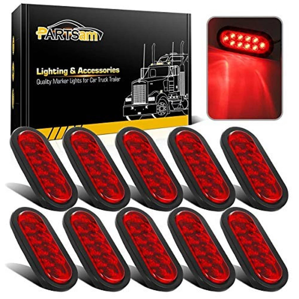 Pack of oval black LED trailer tail lights with red illuminated lenses