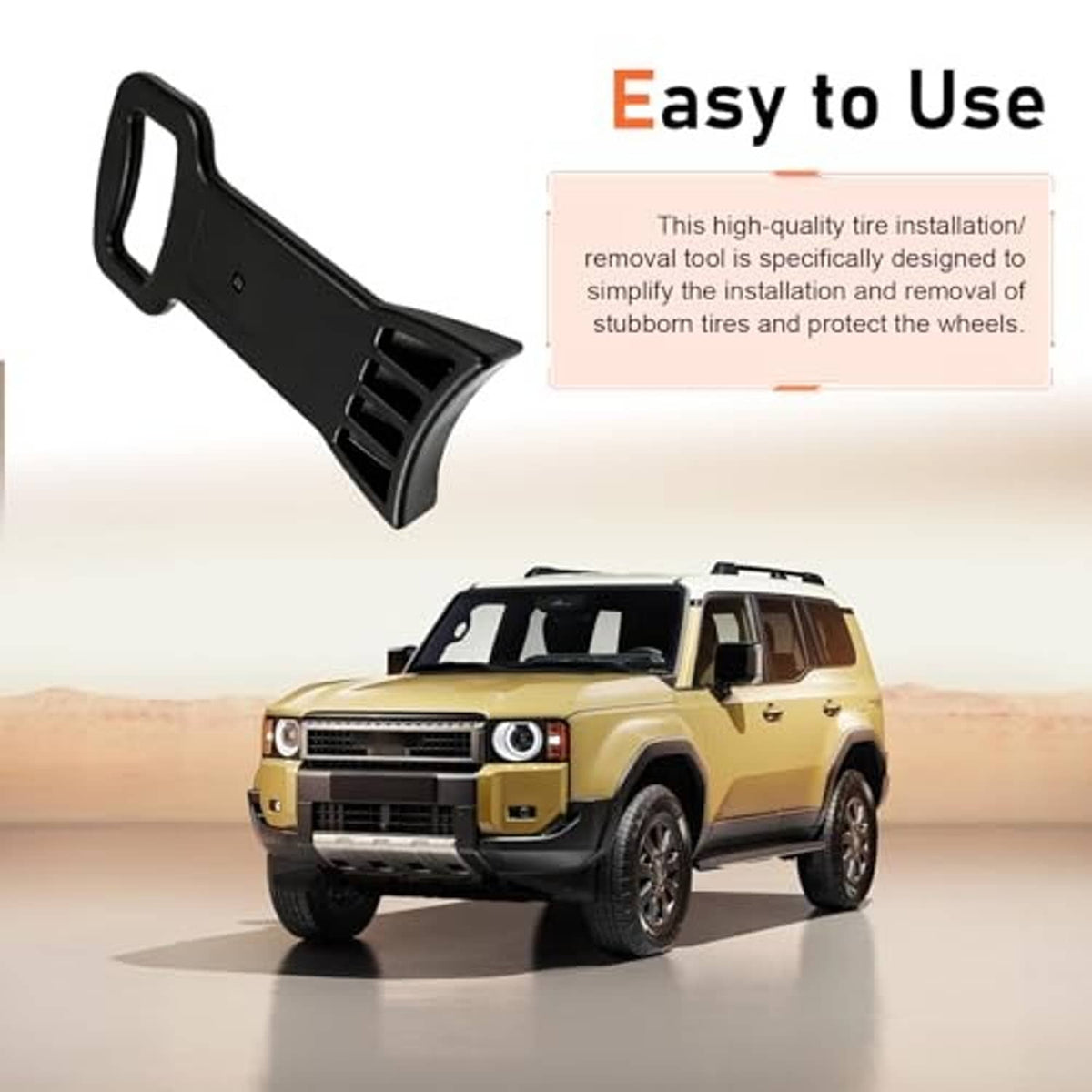 Black tire bead installation/removal clamp tool with loop handle and ribbed face