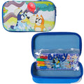 Bluey zip pencil case with clear pouch holding gel pens and small stationery items