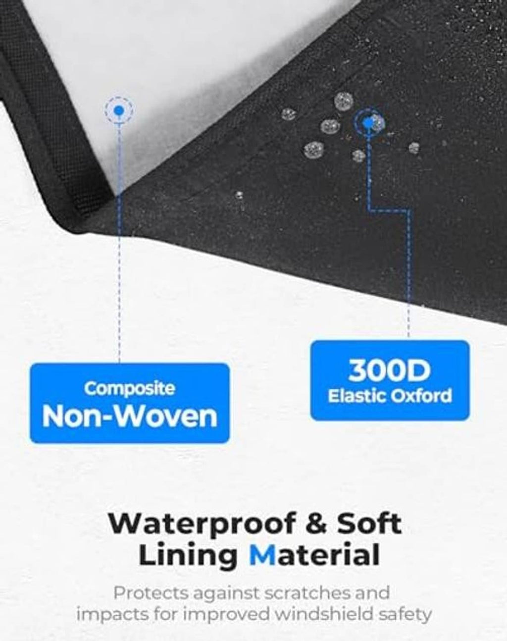 Black windshield cover fabric with soft lining and durable 300D oxford