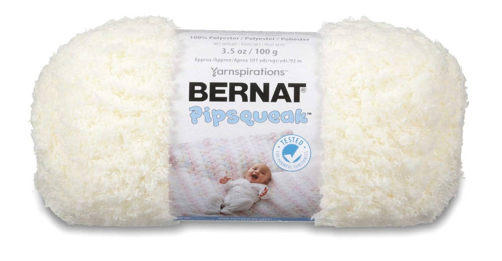 Bernat Pipsqueak Vanilla baby yarn skein with label, soft chunky polyester