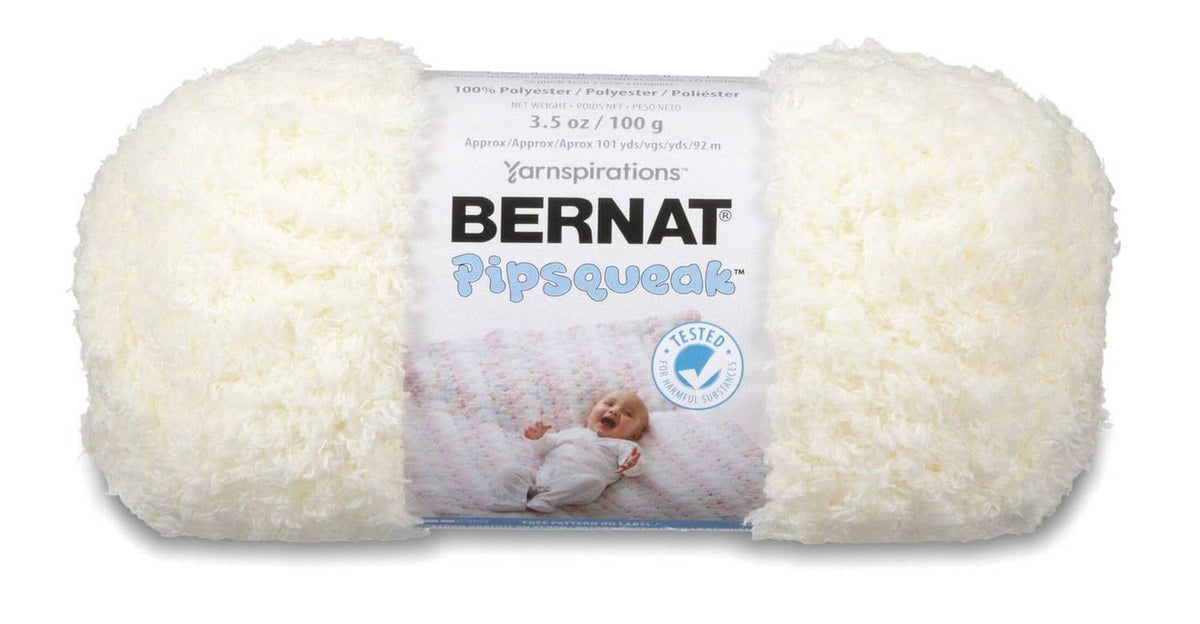 Bernat Pipsqueak Vanilla baby yarn skein with label, soft chunky polyester