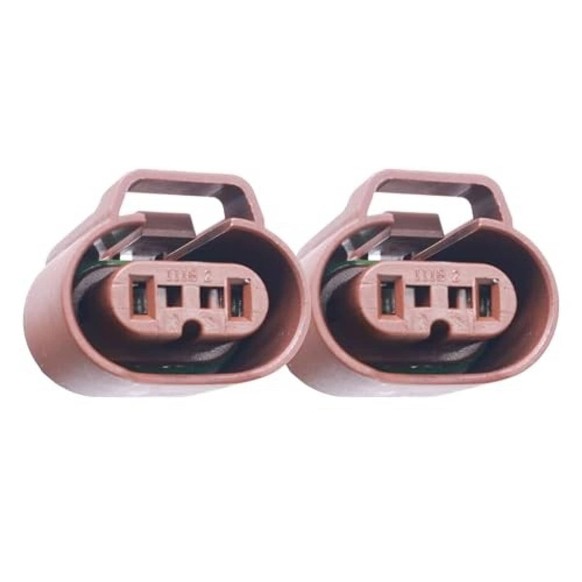 Pair of brown female headlamp adapter sockets with visible internal terminal slots