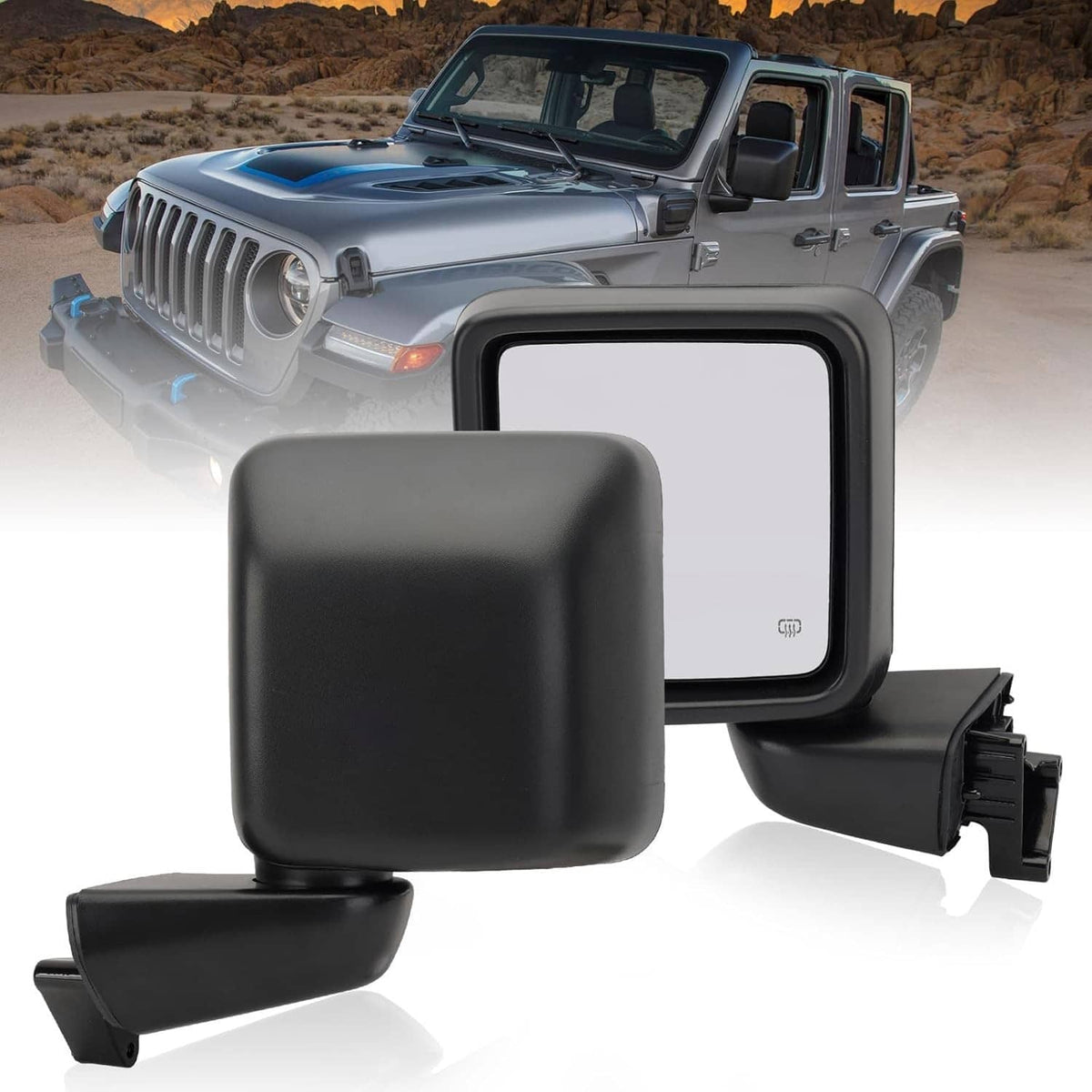 Black left driver side power heated side mirror replacement, front view