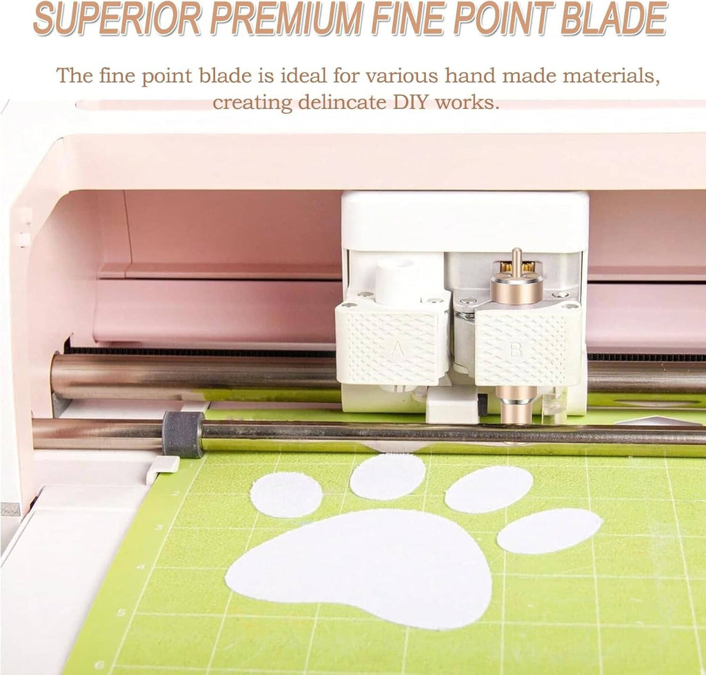 Fine point replacement blade in gold holder, installed in a cutting machine carriage