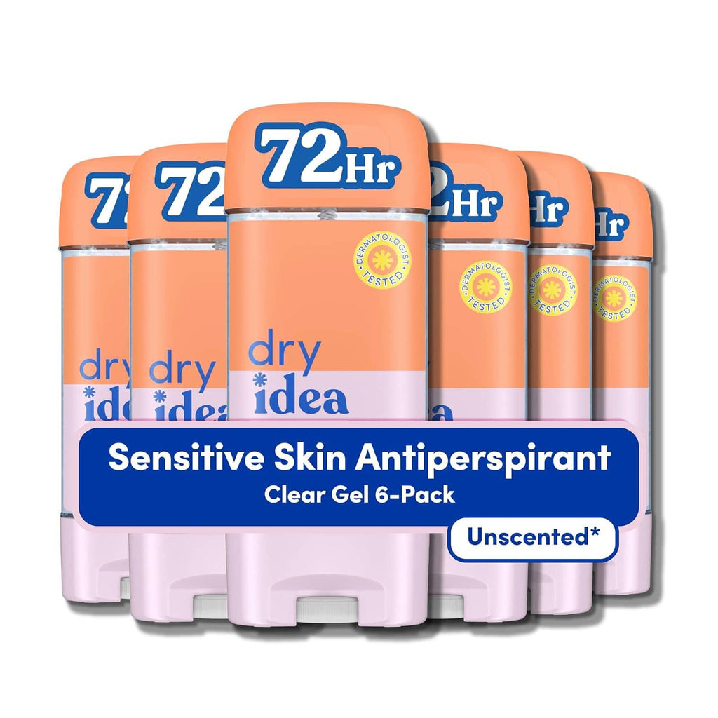 Sensitive skin clear gel antiperspirant 6-pack, unscented, orange-gray caps