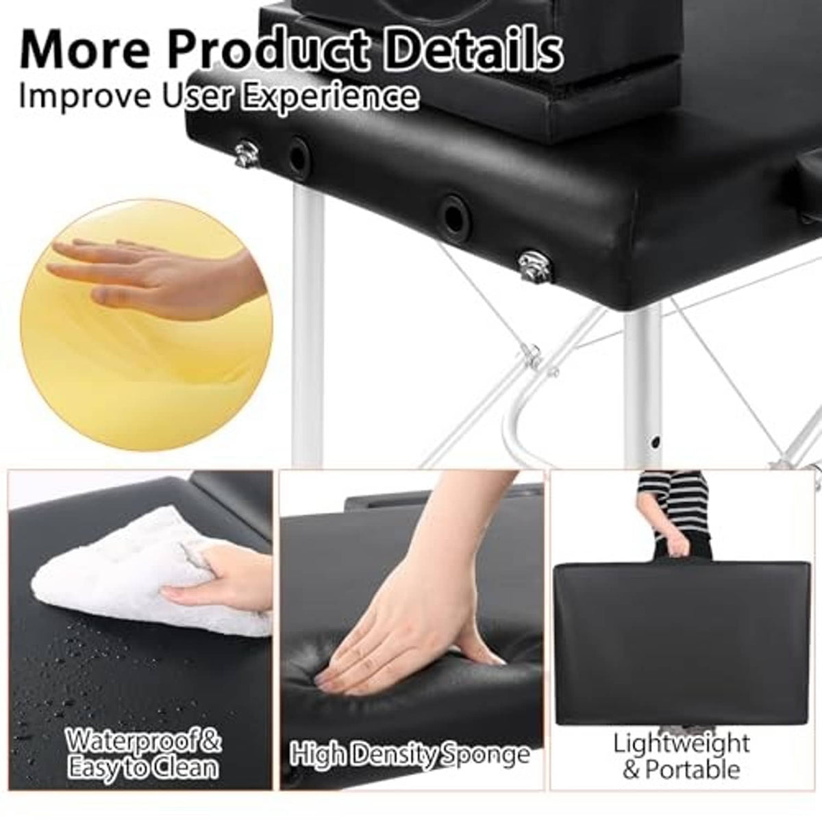 Black lash bed with waterproof, easy-clean padded surface and high-density sponge