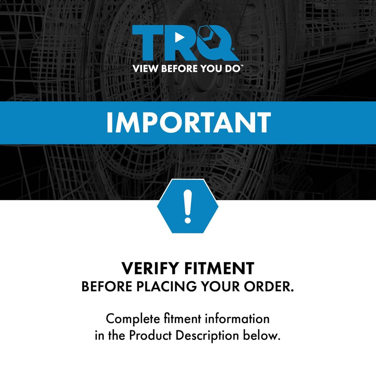 Car parts fitment warning graphic: verify fitment before ordering