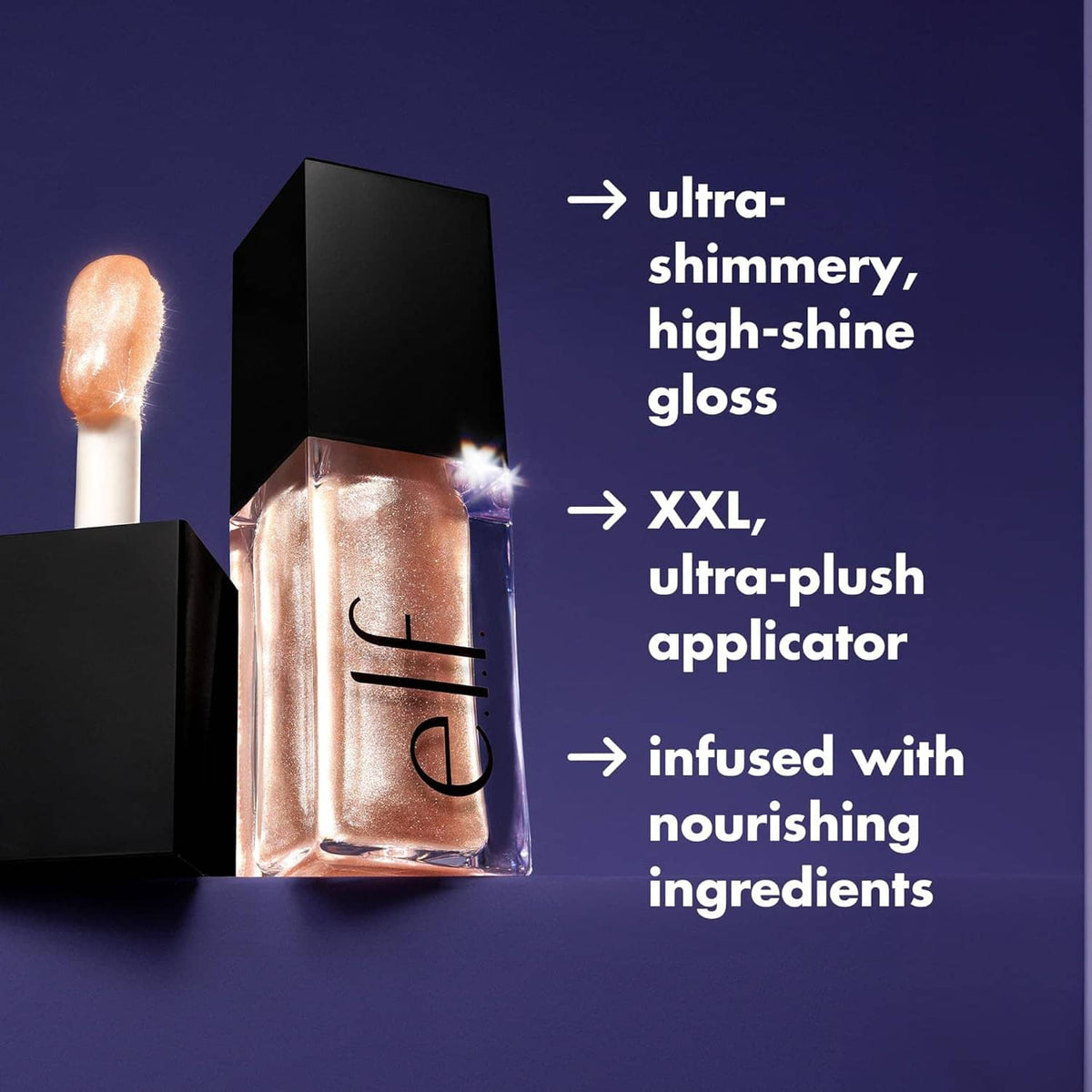 Bronze high-shine lip oil bottle with doe-foot applicator and black cap