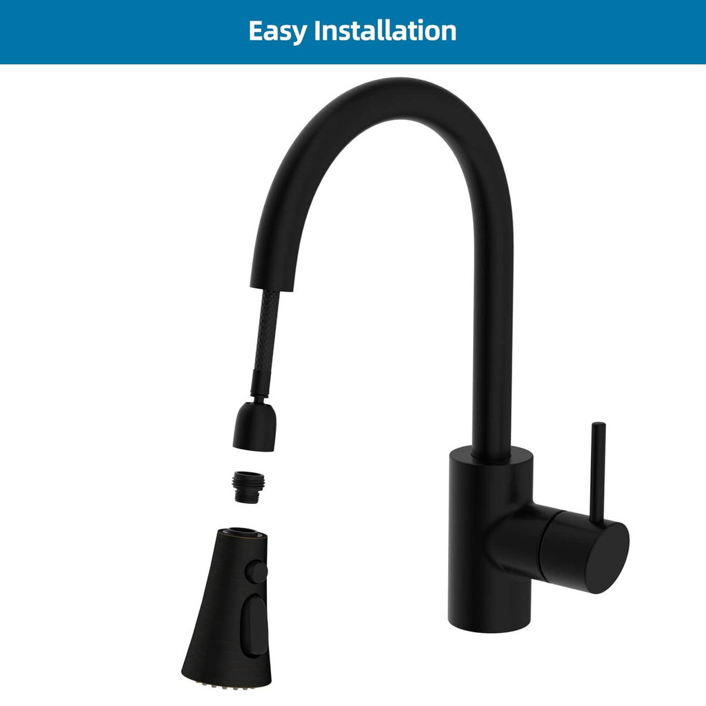 Universal kitchen faucet sprayer head set with curved spout and side control handle