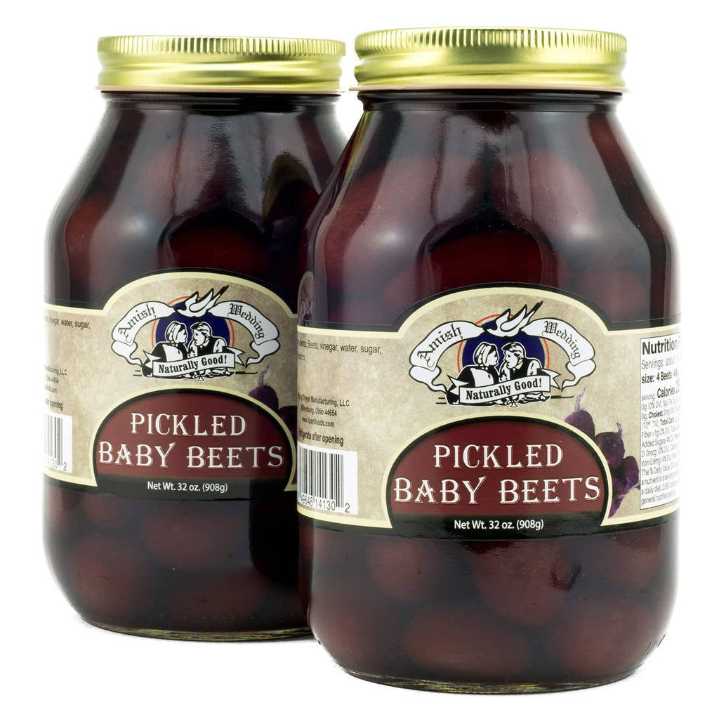 Jar of pickled baby beets, two-pack, dark red beets in glass jars