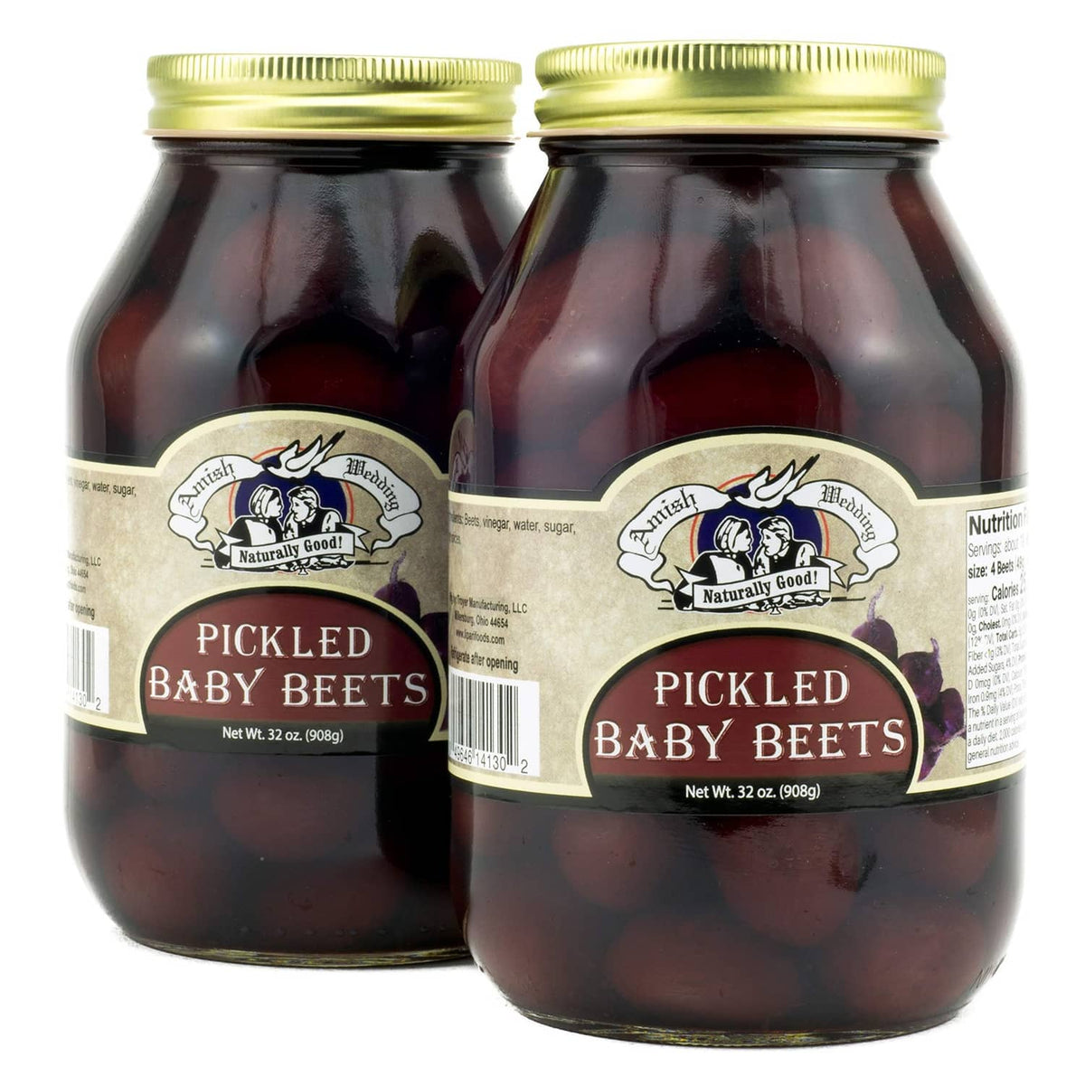 Jar of pickled baby beets, two-pack, dark red beets in glass jars