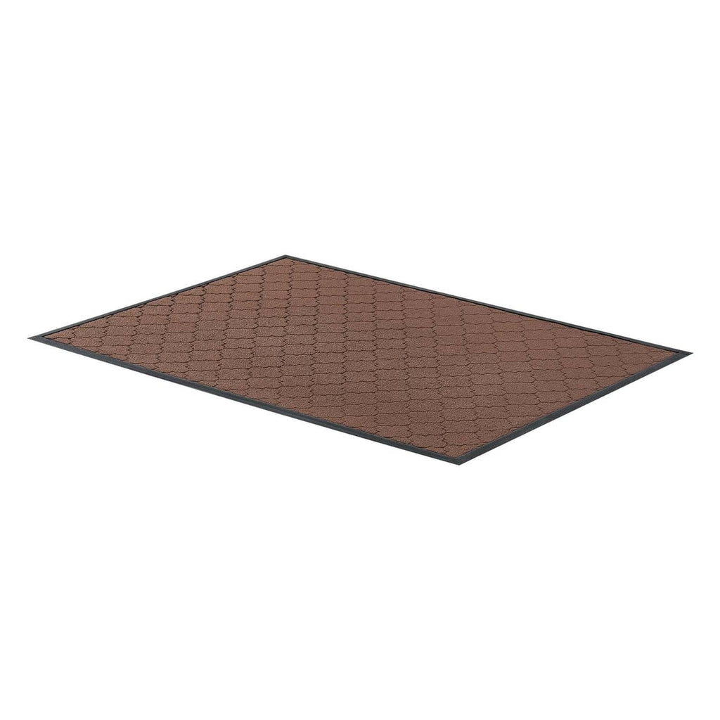 Brown front door mat with raised diamond grid texture, flat open
