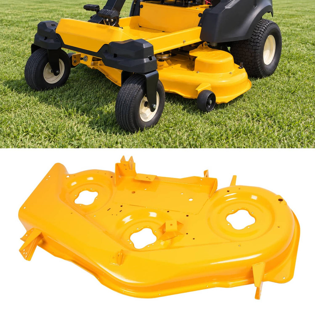 50-inch mower deck shell, steel, bright yellow, with mounting brackets