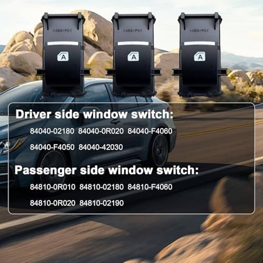 Three black window switch modules placed on a vehicle interior panel