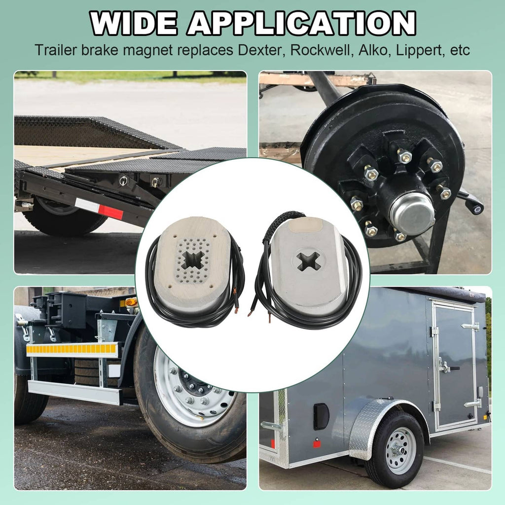 Electric trailer brake magnet kit shown with two magnets and wiring on vehicle mounting areas