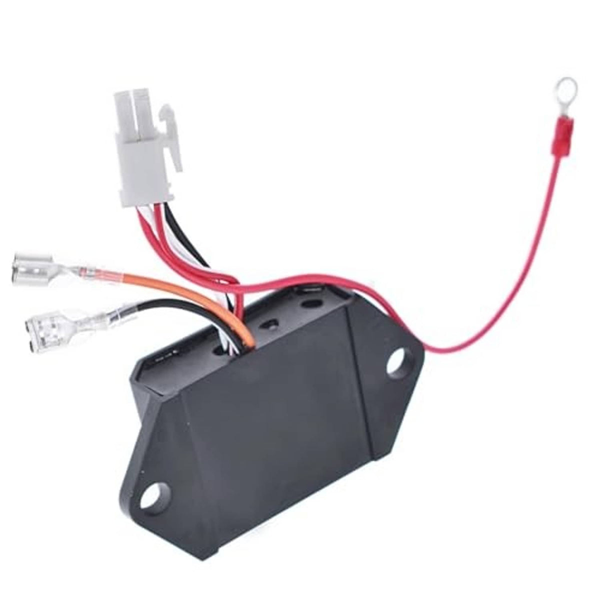 Black CDI ignitor module with red wiring and white plug connectors