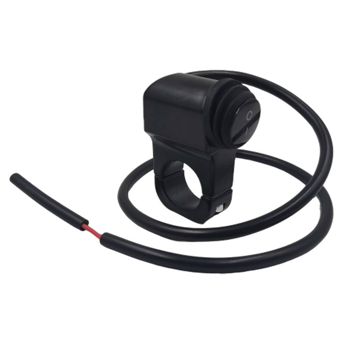 Black handlebar fog light switch with rocker button and two-wire cable